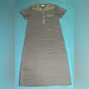 Al-Othaiman throbe kaftan prayer robe full length gray embroidered NEW size L